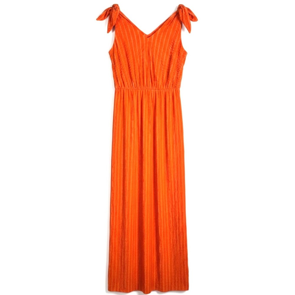 Ces Femme Orange Striped Tie Shoulder Maxi Dress Medium Made in USA